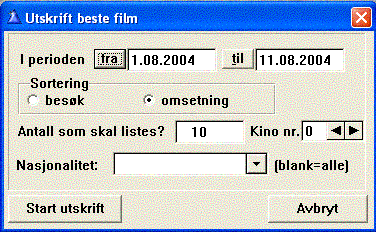 5.26 Beste film Listen bestilles fra underliggende bilde: Fig. 5-146 Beste film Bestilling Oppgi periode fra til dato.