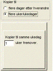 4.1.4.1 Kopiering av forestillinger Underliggende bilde viser bestillingsbildet når en har klikket på knappen for kopiering av forestillinger til flere dager.