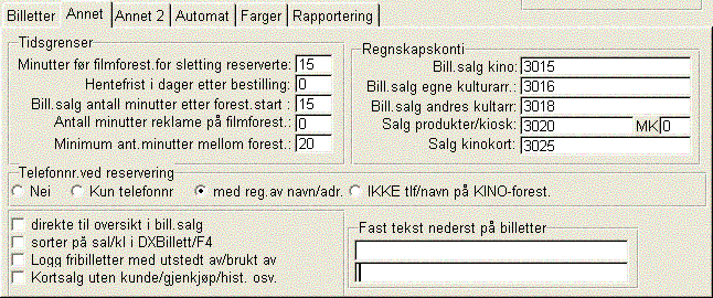 Arkivark 2 Annet Ved å klikke på arkivark 2 Annet kommer underliggende arkivark frem. Fig. 4-55 Grunnopplysninger Ark 2 Tidsgrenser Minutter før filmforest.