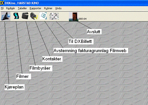 3 Hovedmenyen Hovedmenyen ligger alltid i bunnen når programmet er startet. Fra denne velger man hva man ønsker at gjøre. Fig. 3-1 Hovedmeny Enten velger man via... 3.1 Menyvalgene pek & klikk, eller bruk Alt+understreket bokstav Fig.