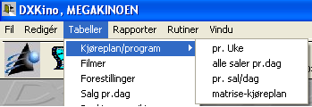 4.1 Kjøreplan / program Her ligger kjøreplanene I kjøreplanen setter man opp forestillinger ved å koble filmer til sal, dato & klokkeslett.