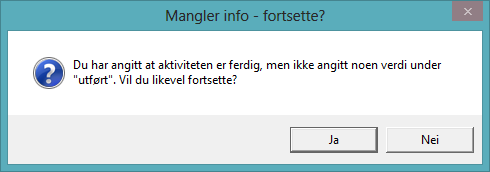 Ny innstilling: Standard «utført tid» Det er nå mulig å sette at «utført tid» foreslås lik som «planlagt tid» på en aktivitet når man skal kvittere den ut. Innstillingen finner man under Systemadm.