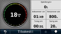 Bruke kartsidene Vise tripcomputeren Tripcomputeren angir gjeldende hastighet og gir statistikk om turen. Hvis du vil vise tripcomputeren, trykker du på feltet Hastighet på kartet.