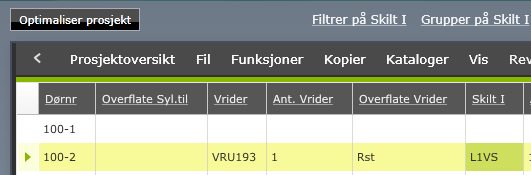 16 Filtrering (avgrensing) Ønsker du å vise dører som har én spesiell detalj, kan du filtrere skjermbildet til å vise bare disse.