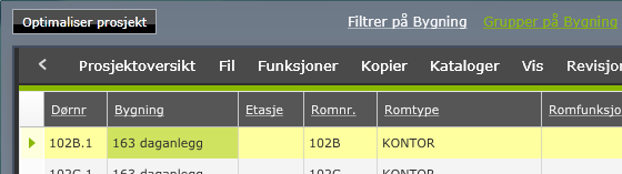 17 Gruppering Stå i hovedskjermbilde/hovedmeny Visning av eksempelvis bygning i grupper.