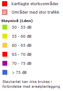 Figur 2-9 Kartutsnitt som viser støyforhold (Miljøstatus i Norge) 2.12.