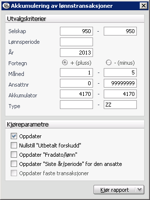 Kjør så ny korrigert akkumulering, denne gangen for akkumulator 4170.