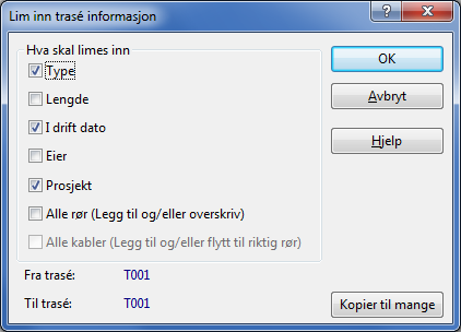 Kopier og lim inn traséinformasjon Du kan kopiere trasé informasjon fra en trasé og lime informasjonen inn igjen på de traséene du ønsker.