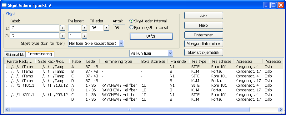 Ledetekst Fiberskjøt Hel fiber (ikke kappet fiber) Benytt ledetekst Fiberskjøt hel fiber (ikke kappet fiber). Da vil du få hjelp med å få riktig nummer på hvert rør.