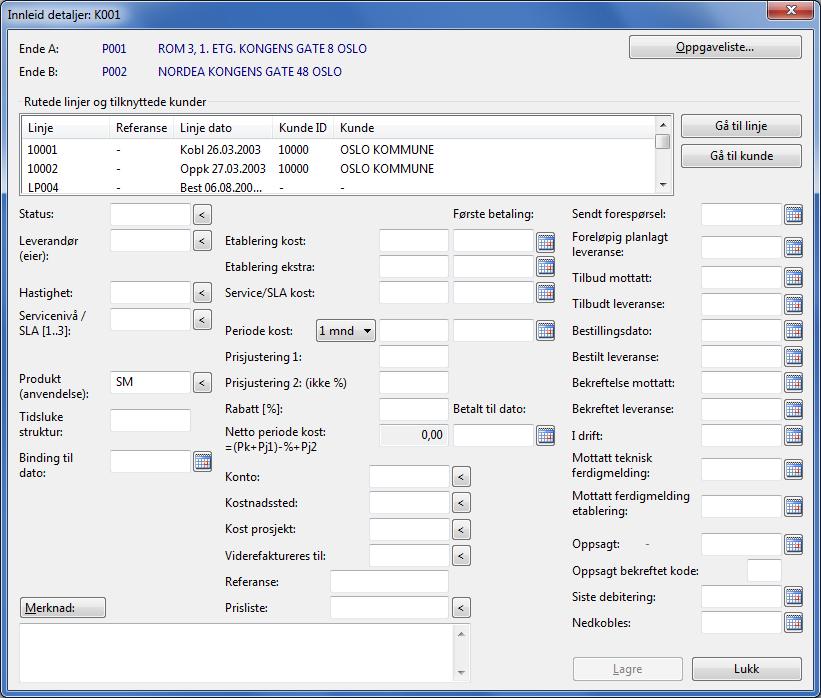 Eksport direkte til faktureringssystemet Innleide linjer 3. Fyll inn de opplysninger som skal være med i faktureringen.