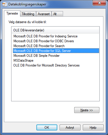 Oppsett av forbindelse til SQL-server Telemator kobler seg til den databaseserveren som er angitt i filen database.udl.