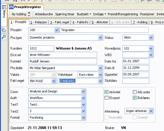4 Faktureringsprosessen 4.1 Prosjektregisteret I prosjektregisteret blir det bestemt om prosjektet skal faktureres, hva som skal faktureres og hvordan det skal faktureres.