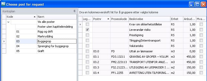 73 9.2 Prisforespørsel 73 Poster/Varelinjer Velg poster til forespørsel Når du klikker på denne så vises det et vindu hvor du krysser av for de postene du ønsker å ha med i 'Prisforespørselen' og