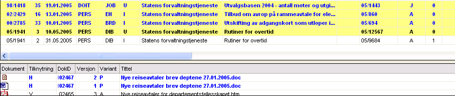 Presentasjon av treff avansert søk Blå merking = Treff på begrep inne i filen.