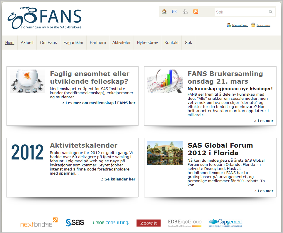 forbedrer både funksjonalitet og aktualitet i web-løsningen. Vi skal jobbe videre med dette i 2012. Rekruttering FANS har hatt en gledelig økning fra 25 til 30 hovedmedlemmer.