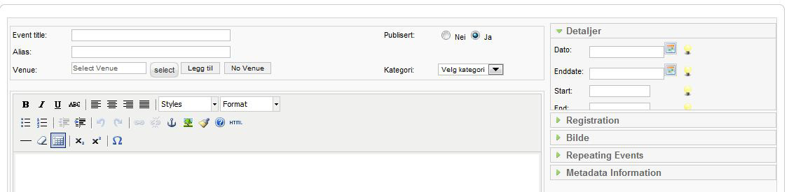 JOBBKALENDER KONTAKTLISTE For å lage ny aktivitet i Jobbkalenderen. 1. Gå til KOMPONENTER > EVENTLIST. 2. Klikk på EVENTS > NY. 3. Fyll inn all nødvendig informasjon. 4.