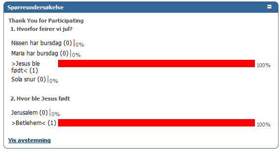 4.16 Spørreundersøkelse - (Survey) Spørsmålene defineres, og de ulike svaralternativene, og evt. angivelse av hva som er riktig svar. Du velger om bruker skal velge ett eller flere alternativ (Type).