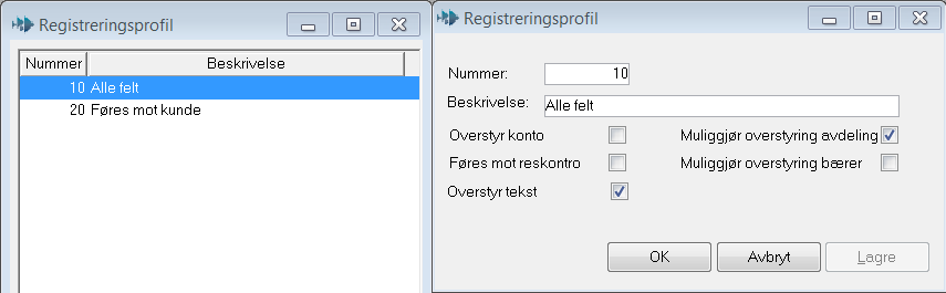 Ansatte med negativ lønn Menypunktet viser alle ansatte med negativ lønn på den aktive klienten. Profil Profilen forteller hvordan markøren skal flytte seg under lønnsregistrering.