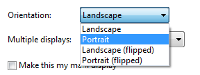 Bruker du en skjerm stående på høykant, klikk på ønsket skjerm og velg Portrait under Orientation. MERK: Noen skjermkortleverandører har egne panel for skjerminnstillinger.