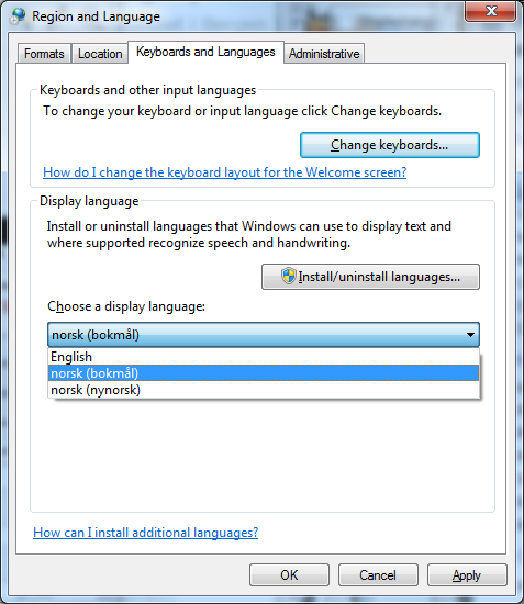 Dersom du kun ønsker å endre språket i Office 2010-programmene, kan du åpne Startmenyen, skrive language i søkefeltet, og velge Microsoft Office 2010 Language Preferences som kommer opp øverst i
