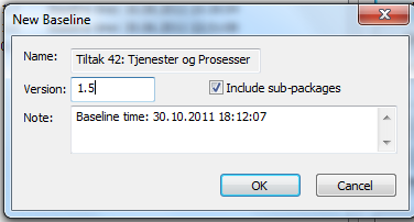 Delete selected: Det anbefales å slette så mange gamle basselines som mulig for ikke å la filen bli for stor. For å ta en baseline, klikk på New baseline knappen.