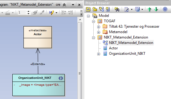 For å editere metamodellutvidelsen, åpne diagrammet som inneholder metamodellen og endre den.