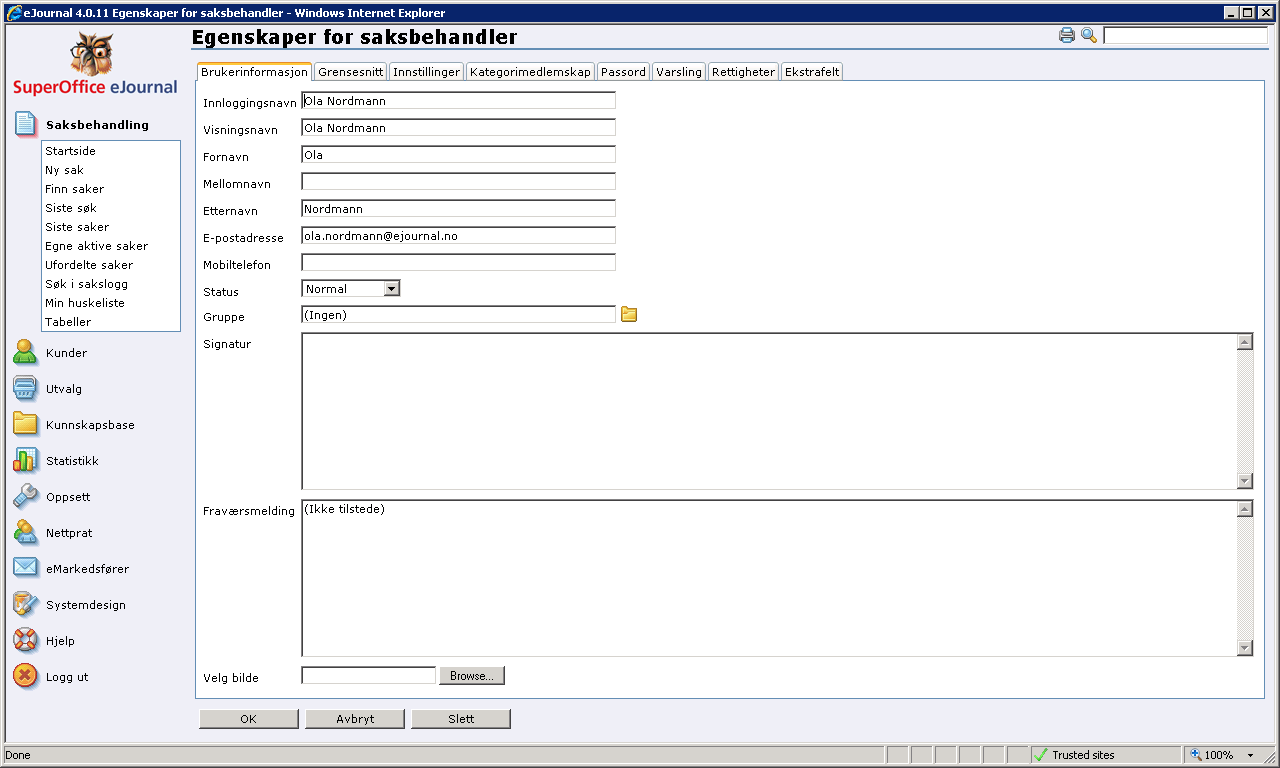 6.4. Saksbehandlere 6.4.1. Saksbehandlere I dette skjermbildet finner du en oversikt over alle saksbehandlerne i systemet.