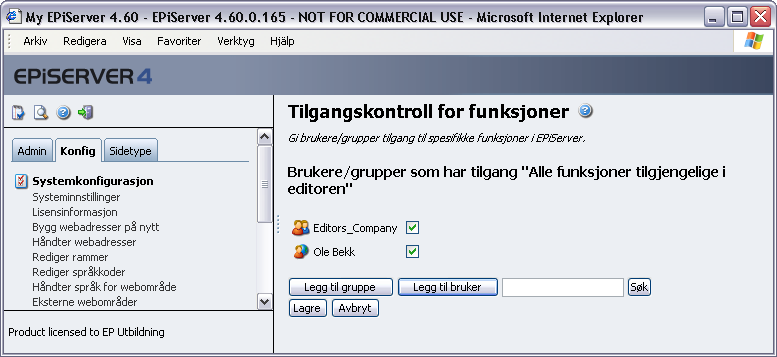 36 Administratorhåndbok for EPiServer 4.60 Knapper i redigeringsprogrammet Hvis du redigerer/oppretter en egenskap som har flere enn 255 tegn, åpnes et redigeringsprogram som standard.