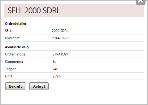 ORDREINNLEGGELSE I WEBTJENESTEN STOP-LOSS En stop-loss ordre aktiveres hvis kursen (sist omsatt) når oppgitt stop-loss trigger.