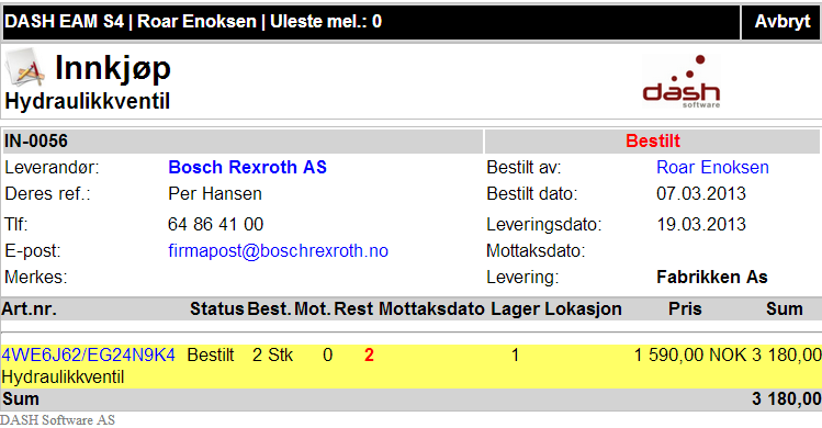 Et rødt tall i kolonnen I Best. indikerer at artikkelen med angitt antall allerede ligger i bestilling. Denne kan ikke endres, men du kan klikke på tallet så får du opp linjen.