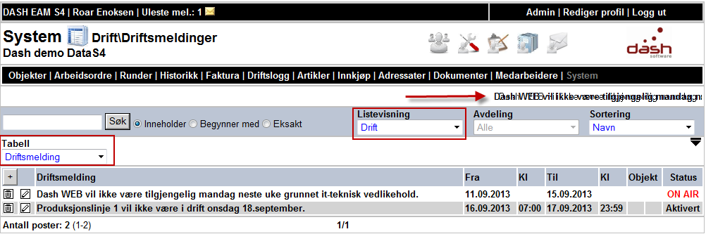 Ny innmeldingsadresse opprettes via knappen. Innmeldingsadresser Til bruk i forbindelse med innmelding fra meldingsmodulen eller driftloggmodulen I de periodene (ferie, permisjoner etc.