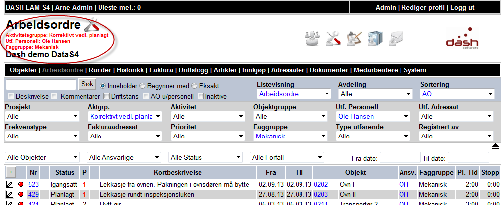 Faste utvalgsfiltre Nederst i alle lister finner du denne linjen. 1 Viser totalt antall poster/linjer samt i dette tilfellet postene 1 til 20 (antall poster per side, er 20.