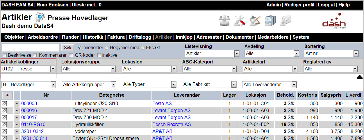 2.0.3 Artikler Artikkellisten (-registeret) Artikkellisten (-registret) nås via Artikler.