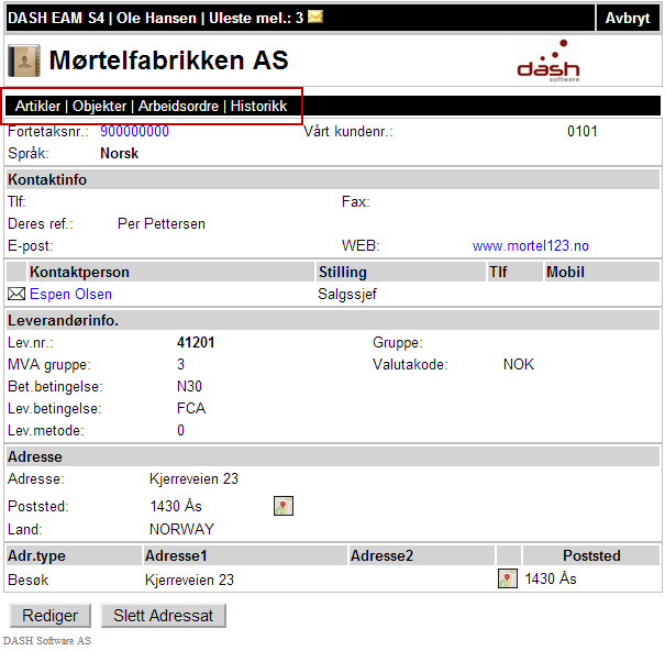 Nye adresser kan legges inn her. Adressat i lesemodus Adressat i lesemodus Adressat i lesemodus nås ved å dobbeltklikke på navnet i adresselisten.