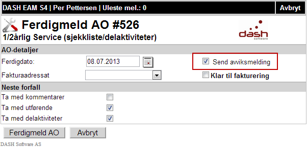 Sett status OK, Utbedret eller Avvik på hver delaktivitet, ref. pkt. 1 nedenfor. I de tilfellene der de fleste delaktivitetene skal settes til status OK kan du klikke på ikonet for dette, ref. pkt. 2 i skjermbildet nedenfor.