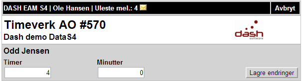 Huk av for den/de som skal utføre jobben, og trykk på knappen. Klikk på knappen når du kommer tilbake til arbeidsordren, og legg inn planlagt arbeidstid og lagre.