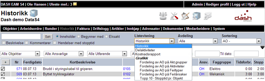 Forfallsstatus Gir denne visningen ihht. til hvordan du gjør dine filtreringer. Forfallsstatus Grafisk visning historikkjobber 5.0.