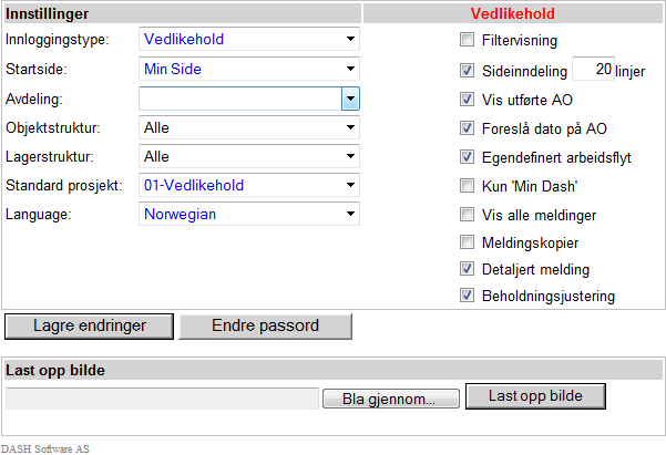 1.7 WEB-instillinger WEB-innstillinger Innloggingstype Endre innloggingstype for brukeren; Drift (får bare tilgang til Driftslogg), Meldingstjeneste (får bare tilgang til å sende/motta meldinger)