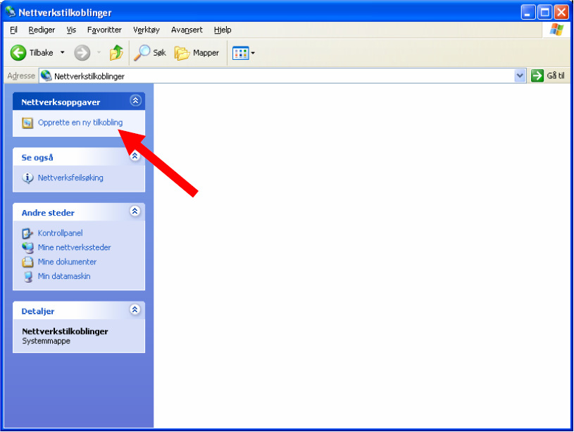 Klikk Opprett en ny tilkobling Du får