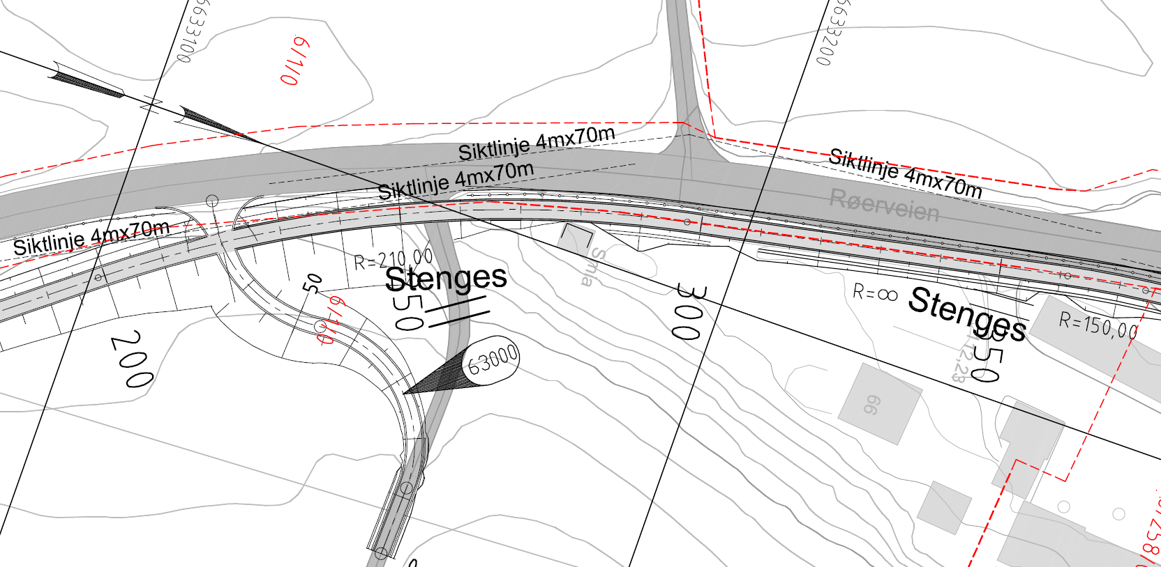 Figur 4-18: Omlegging av avkjørsel ved Flateby Ved Toveien er det i dag dårlig sikt pga høybrekk ved kryssing av fv. 156 for fotgjengere.