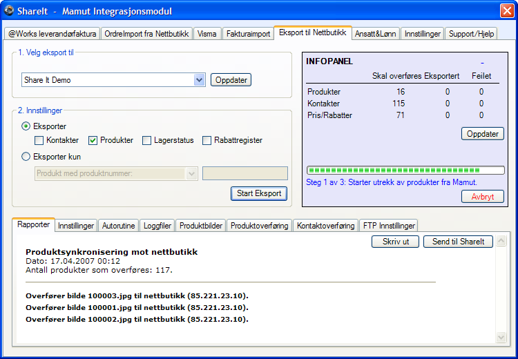 Eksport til Nettbutikk Innledning Modul for eksport kan overføre kontakter, produkter, lagerstatus og rabattregister fra Mamut til ekstern nettbutikk eller annen ekstern løsning.