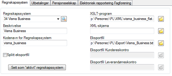 Lukket betyr at feltet ikke kan endres når du bestiller overføring til regnskap. Tilgjengelige felt inneholder opptil 12 felt som kan defineres for bruk til hvert regnskapssystem (maks.