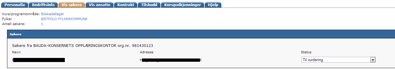 Medlemsbedriftene ser det slik: I mappen «Vis søkere», vil medlemsbedriftene få opp 2 rubrikker med oversikt over aktuelle kurs/program med søkere.