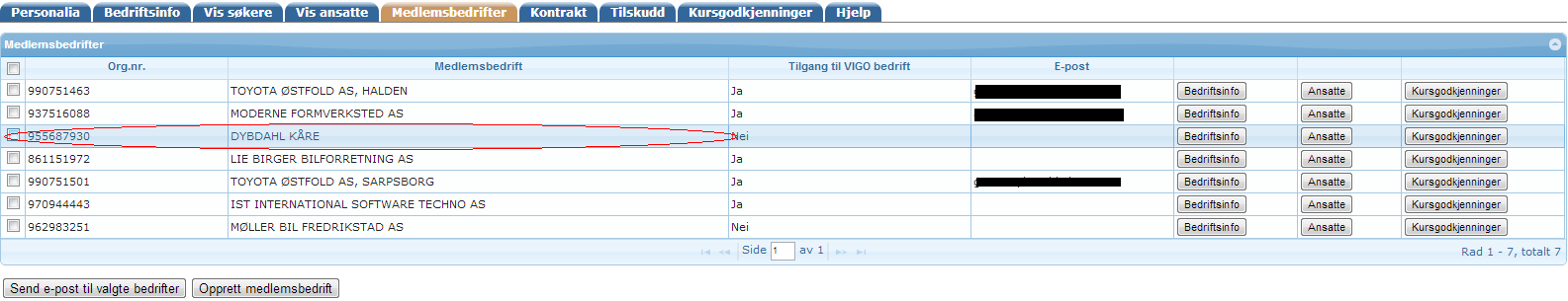 Ved å klikke på knappen «Opprett medlemsbedrift» kommer dere til et skjermbilde med et felt hvor aktuelt orgnr må legges inn. Klikk så på knappen for «Sjekk org.nr».