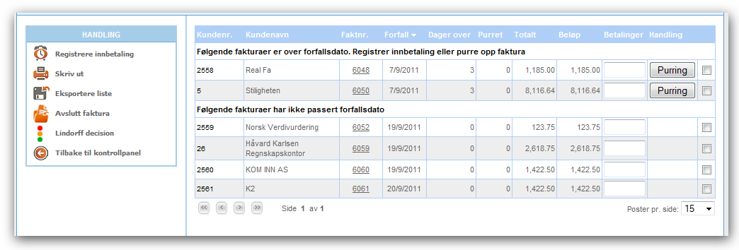 Innbetalinger Når du velger Innbetalinger kommer du til hovedbildet innbetalinger.