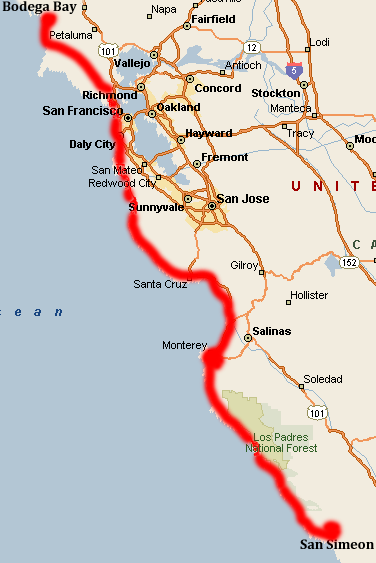 31. JULI, BODEGA BAY - MONTEREY/CARMEL, 220 MILES Pacific Coast Highway ble bygget etappevis og stod ferdig slik den fremstår idag i 1937.