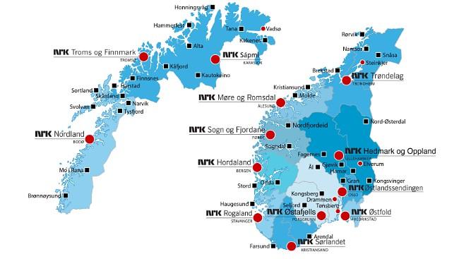 III OM NRK NRK i tall NRK har 56 avdelinger rundt om i Norge. Rundt 2000 arbeider i Oslo og 1500 andre steder i landet. I tillegg kommer i gjennomsnitt rundt 200 vikarer.