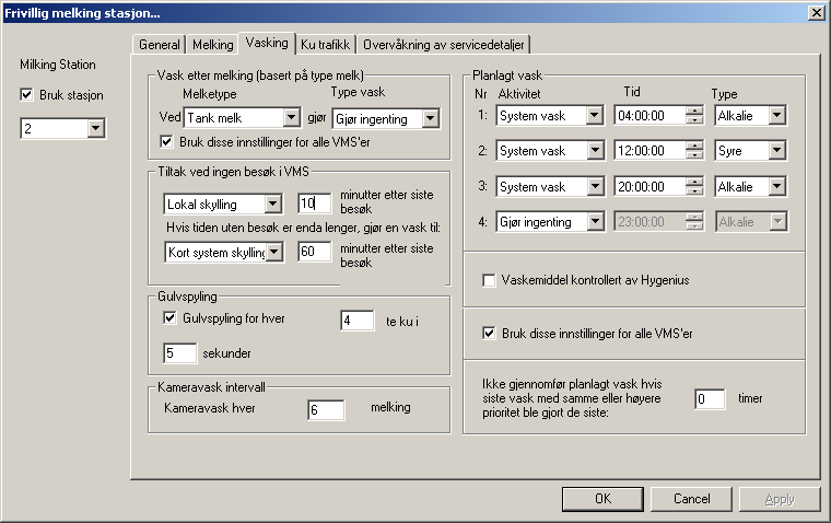 VMS-vasking Drift systemvask som starter fem minutter før en av de eksisterende og som bruker syreholdig vaskemiddel. (Det forutsettes at det brukes tre systemvaskinger regelmessig.