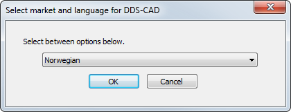 Velg Norsk som språk for DDS-CAD og bekreft med OK : Andre språk vil gi databaser og