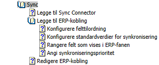 Fanen Sync Merk: Du kan ikke legge til, slette eller redigere Sync Connectors i SuperOffice Administration for Windows. Dette må gjøres i SuperOffice Administration for Web.